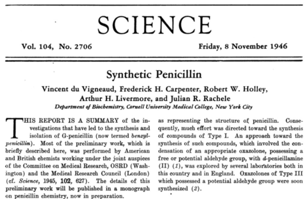 Cover of Science, 1946, Synthesis of Penicillin G