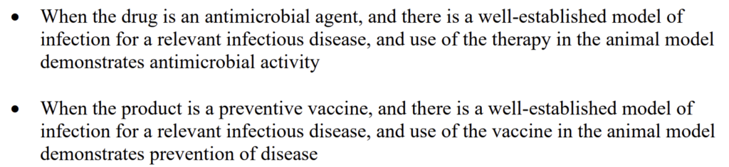 FDA text on using animal models as confirmatory evidence for anti-infectives